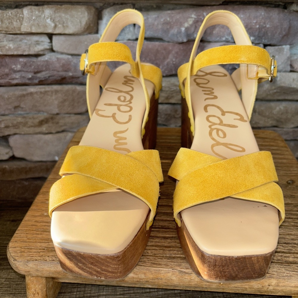 Sam Edelman Josefine platform Yellow Leather Sandals 11 M 4"Heel Buckle Ankle